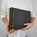 dark grey macbook case with pocket and yellow zippers felt laptop sleeve custom made cover