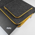 dark grey macbook case with pocket and yellow zippers felt laptop sleeve custom made cover mac pro 14
