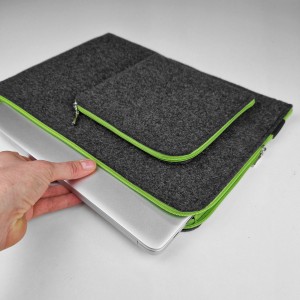 DARK GREY MAC CASE WITH POCKET GREEN
