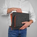 dark grey macbook cover with pocket orange zippers felt hand made laptop sleeve mac air 15
