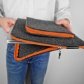 dark grey macbook cover with pocket orange zippers felt hand made laptop sleeve mac pro 14