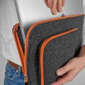 dark grey macbook cover with pocket orange zippers felt hand made laptop sleeve mac dell lenovo hp