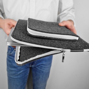 DARK GREY MAC CASE WITH POCKET WHITE