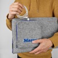 personalized laptop sleeve felt MacBook cover with blue zipper and embroided name