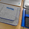 personalized laptop sleeve felt MacBook cover with blue zipper and embroided name