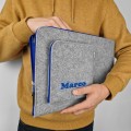 personalized laptop sleeve felt MacBook cover with blue zipper and embroided name