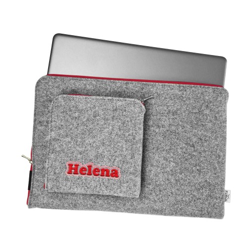 personalized felt laptop sleeve with red zipper MacBook case embroided name