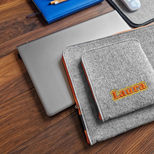 personalized laptop case with embroided name MacBook sleeve orange zipper