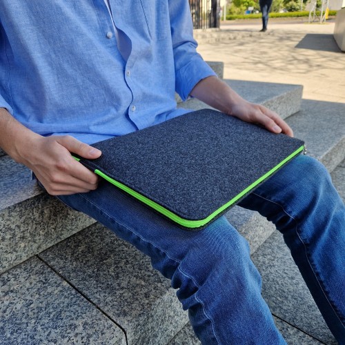 fluo green zipper macbook sleeve dark grey felt laptop case mac cover