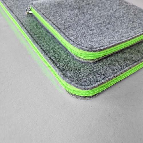 fluo green zippers laptop case macbook felt sleeve with pocket