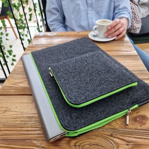 FLUO GREEN DARK GREY FELT LAPTOP CASE WITH POCKET