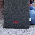 vertical dark grey felt case personalized with name MacBook sleeve laptop cover