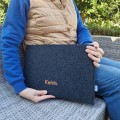 horizontal dark grey felt laptop case with name MacBook sleeve personalized mac pro 14 cover
