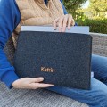 horizontal dark grey felt laptop case with name MacBook sleeve personalized mac neo cover