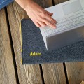 dark grey felt laptop sleeve MacBook case personalized with embroided name all Mac models custom size cover 15 inch