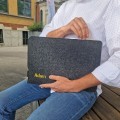 dark grey felt laptop sleeve MacBook case personalized with embroided name all Mac models custom size cover 16 inch