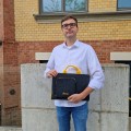MacBook felt case with hands and embroided name in yellow laptop sleeve 15 inch cover