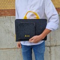 MacBook felt case with hands and embroided name in yellow laptop sleeve 14 inch cover